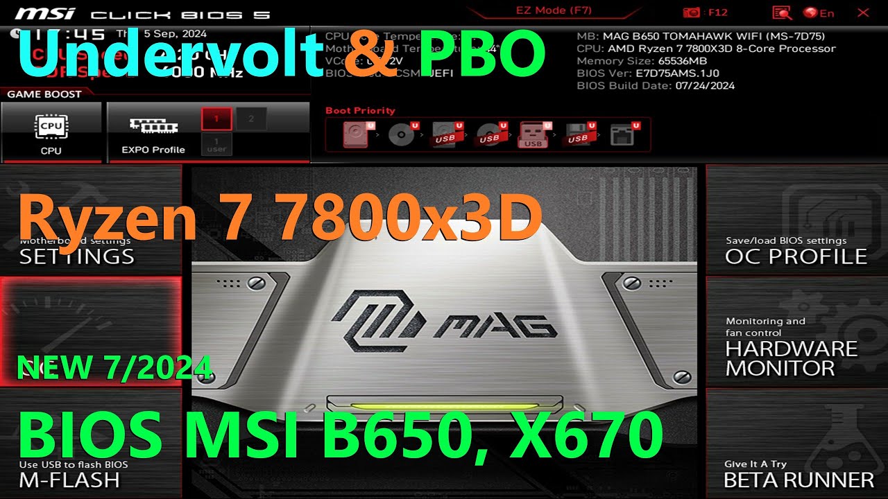 Ryzen 7 7800x3D Undervolt CPU & PBO New MSI BIOS, settings