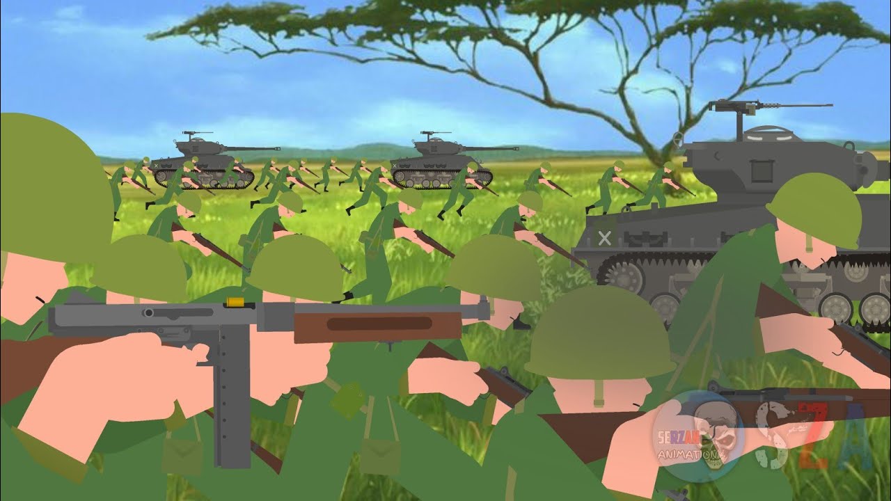 US vs JAPANESE Army Part.2 | Pacific campaign | WW2 Sticknodes Animation