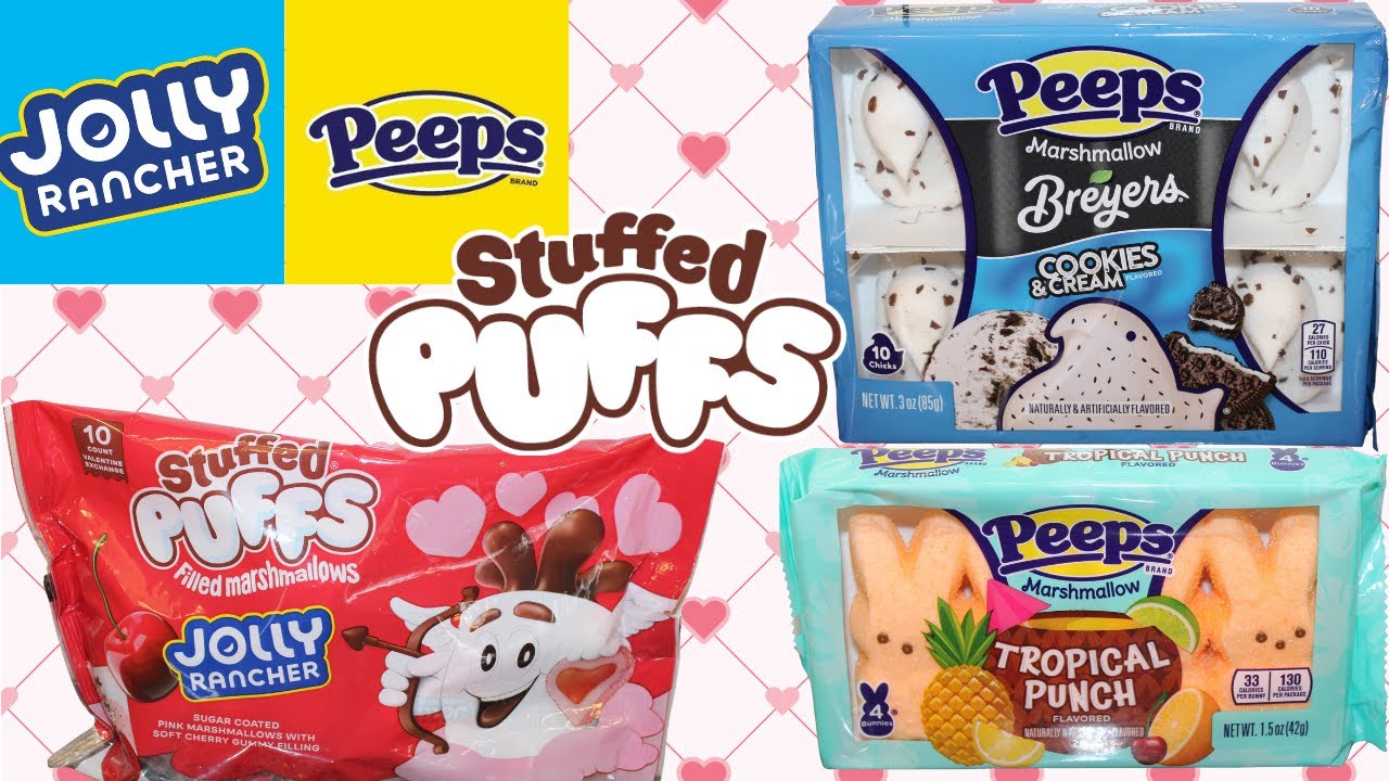 Stuffed Puffs Cherry Jolly Rancher, Peeps Tropical Punch & Peeps Breyers Cookies & Cream Review