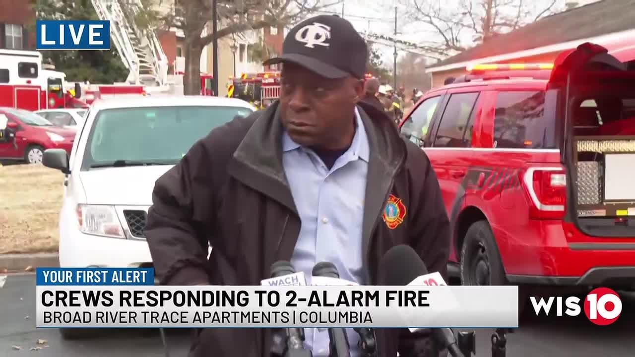 Columbia Fire Chief holds press conference at the scene of 2-alarm apartment fire