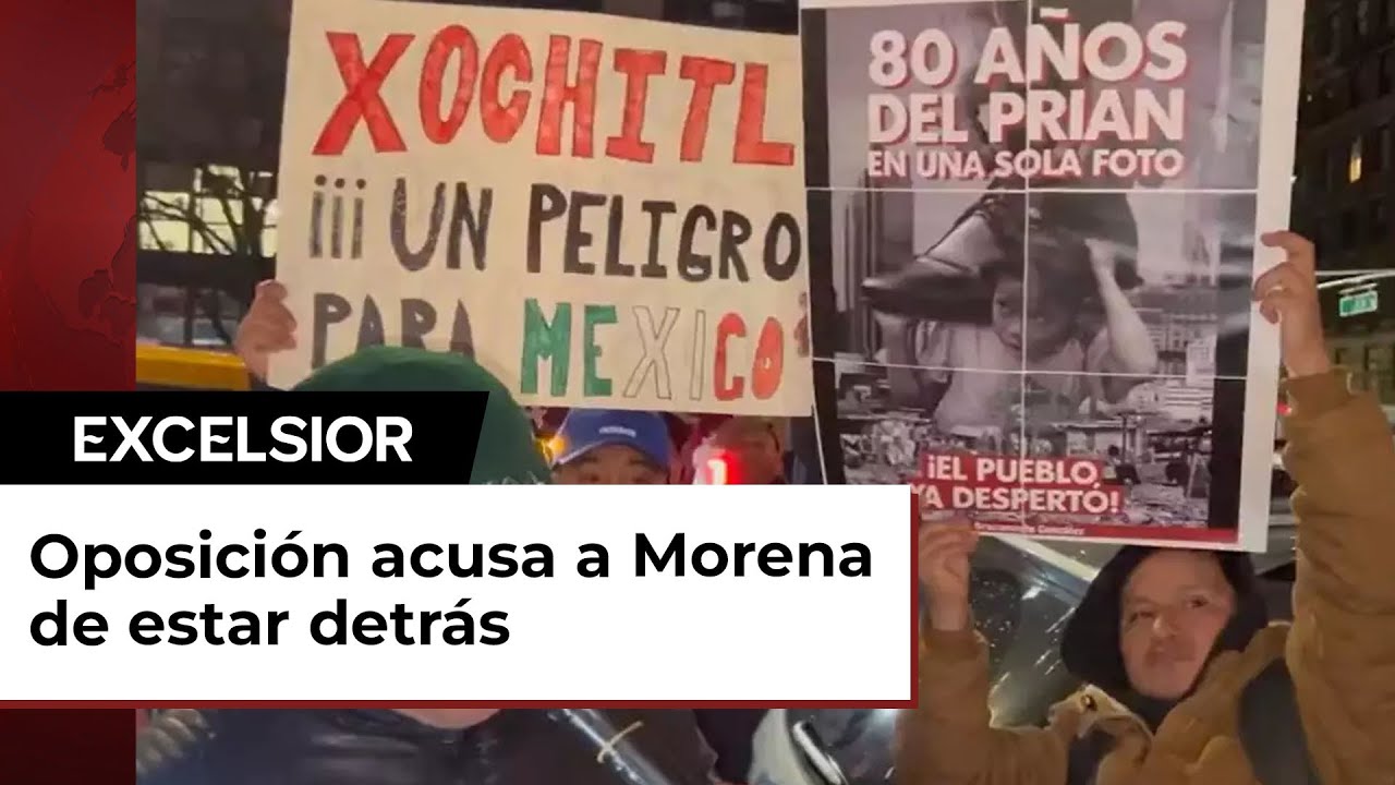 Migrantes mexicanos protestan contra Xóchitl Gálvez en Nueva York