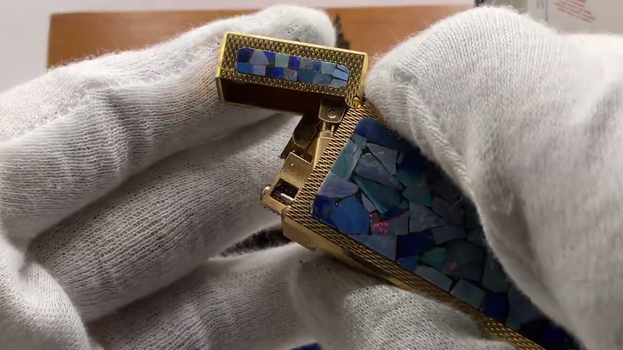 Dunhill Lighter Gold Florentine Opal Pattern _Ultrasonically Cleaned_Working No.299