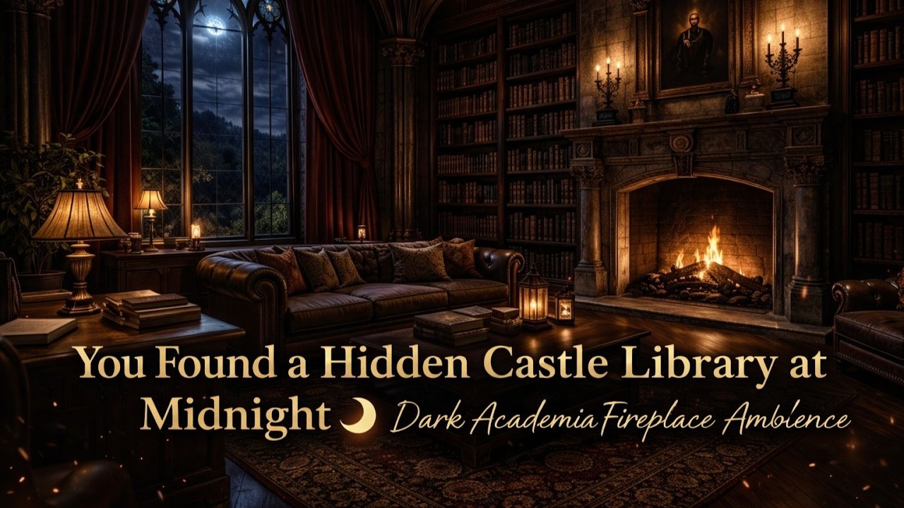 You Found a Hidden Castle Library at Midnight 🌙 Dark Academia Fireplace Ambience