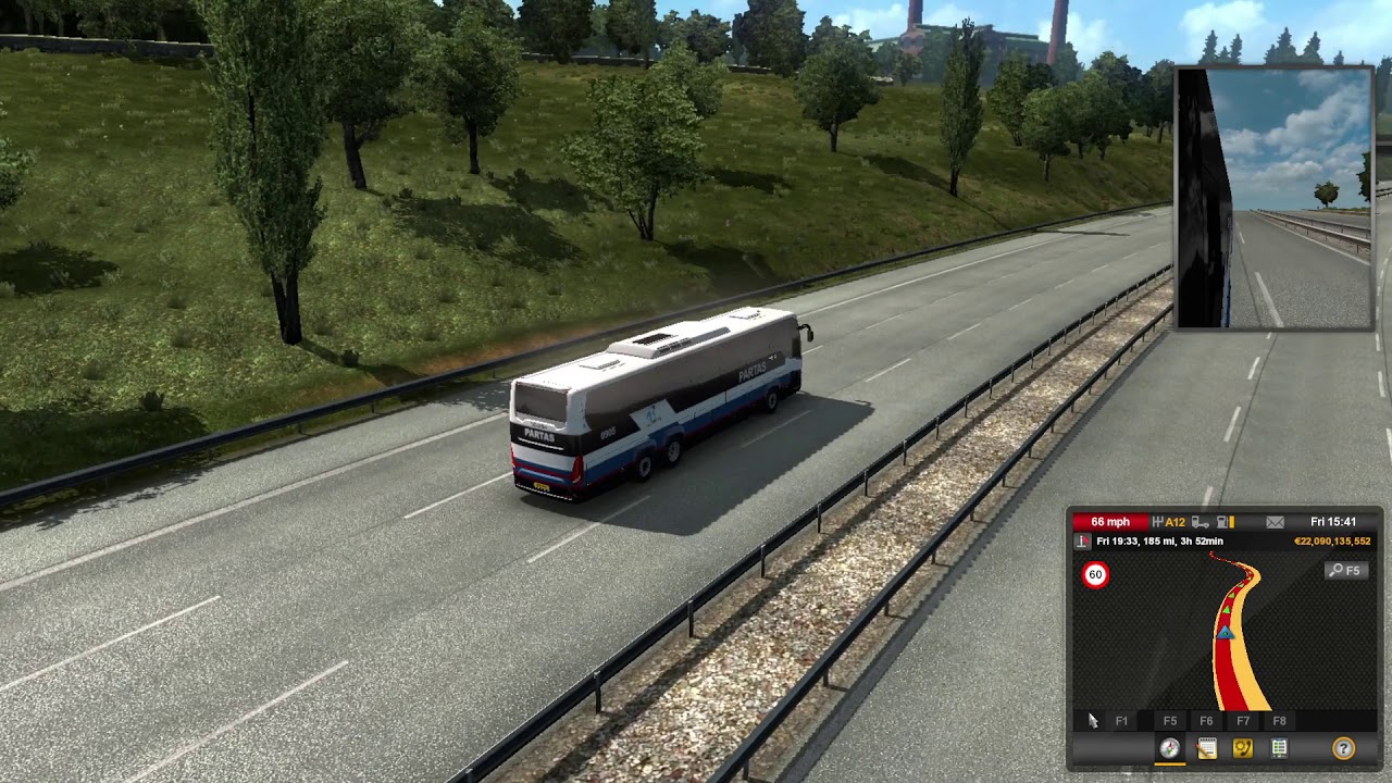 Euro Truck Simulator 2: Bus MOD P2P with Passenger PARTAS Bus Skin