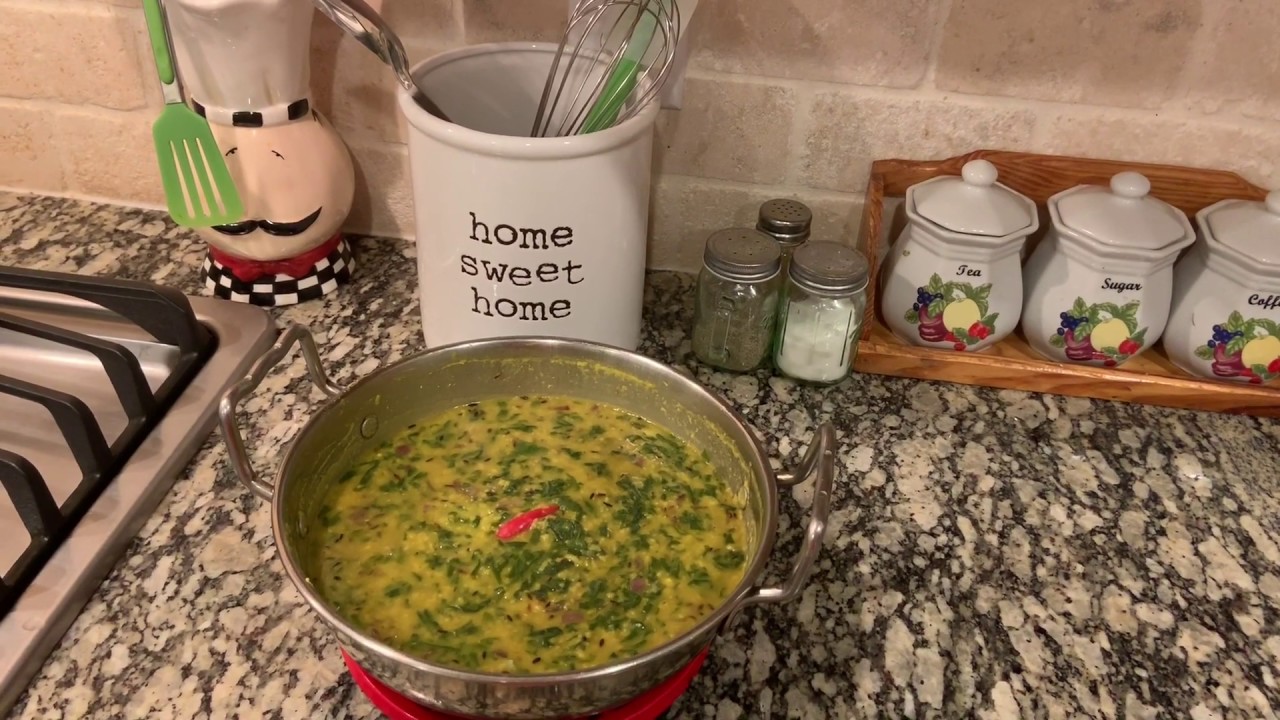 Yellow Mung/Moong Dal with Spinach ( Without Pressure Cooker)