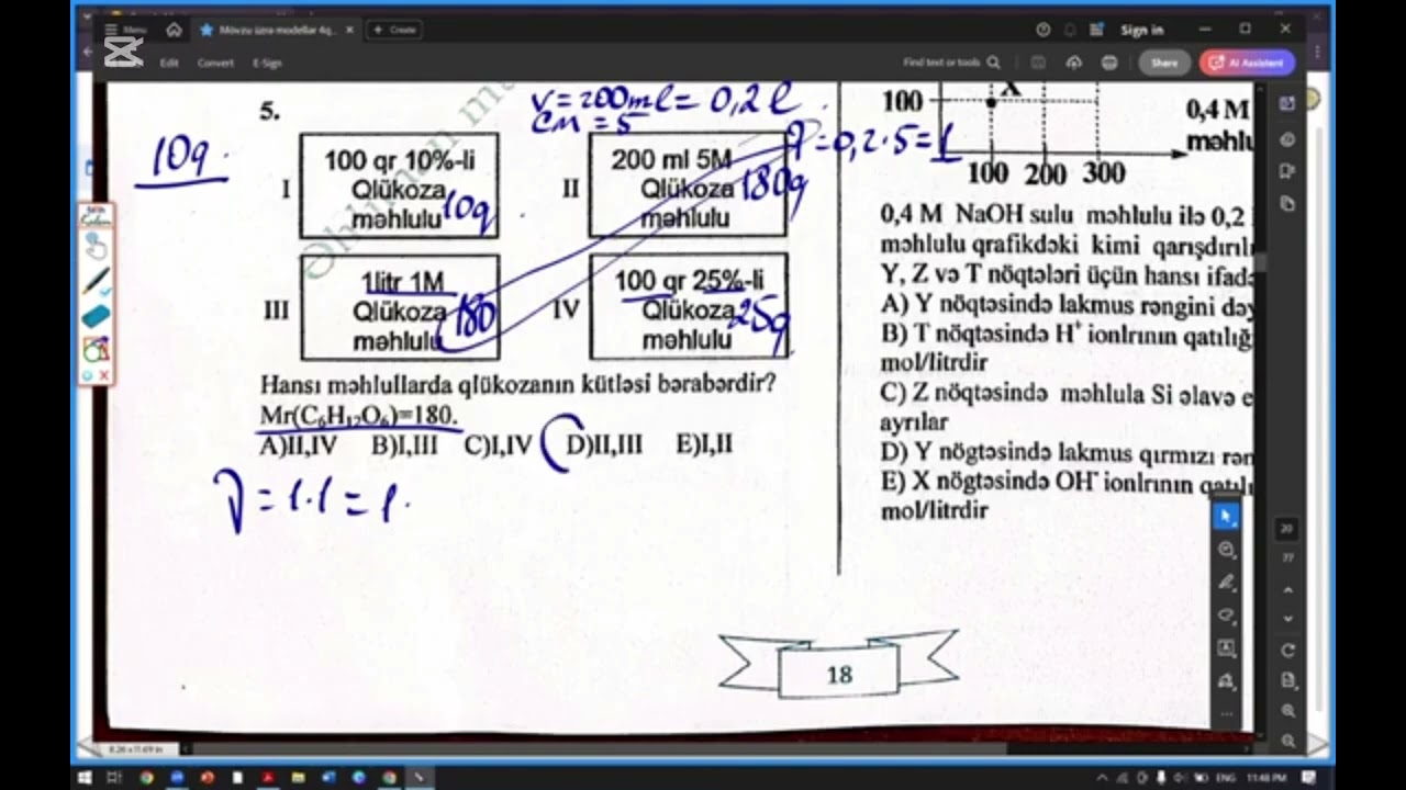 4 c&uuml; qrup model testlər.Məhlullar.