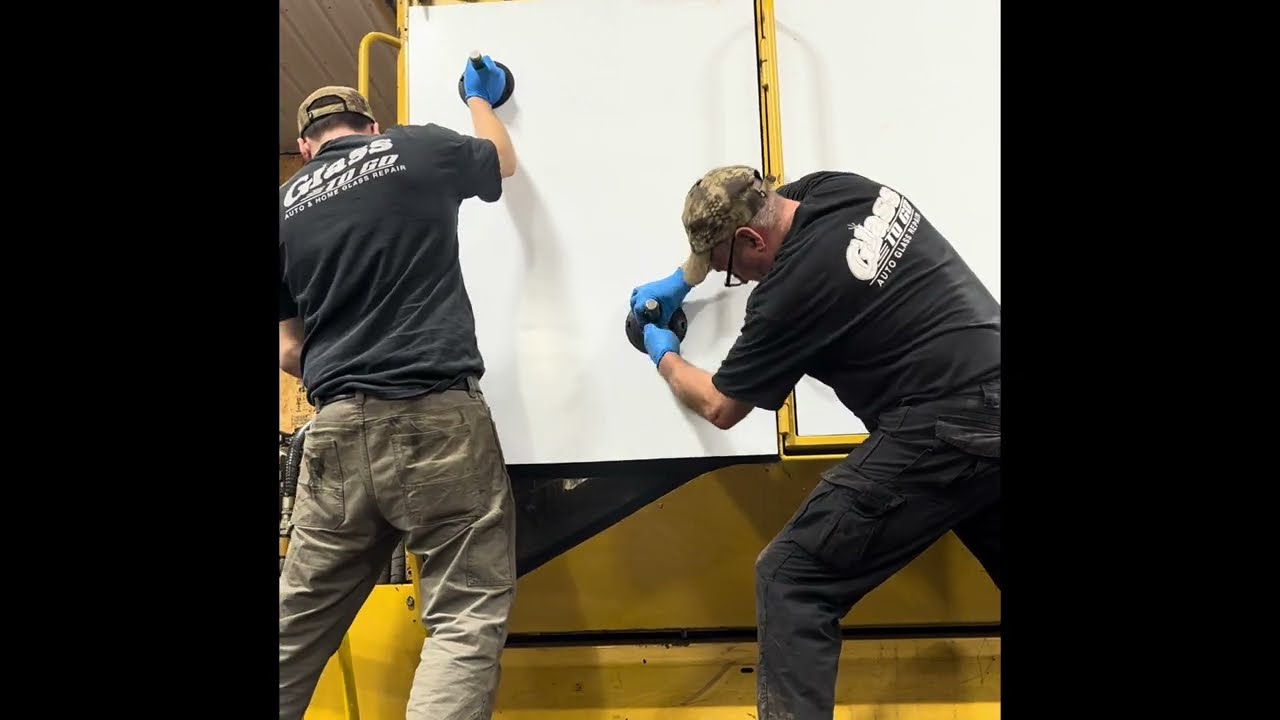 How to install logging equipment windows. Gluing on polycarboante windows on a Tigercat 1055B