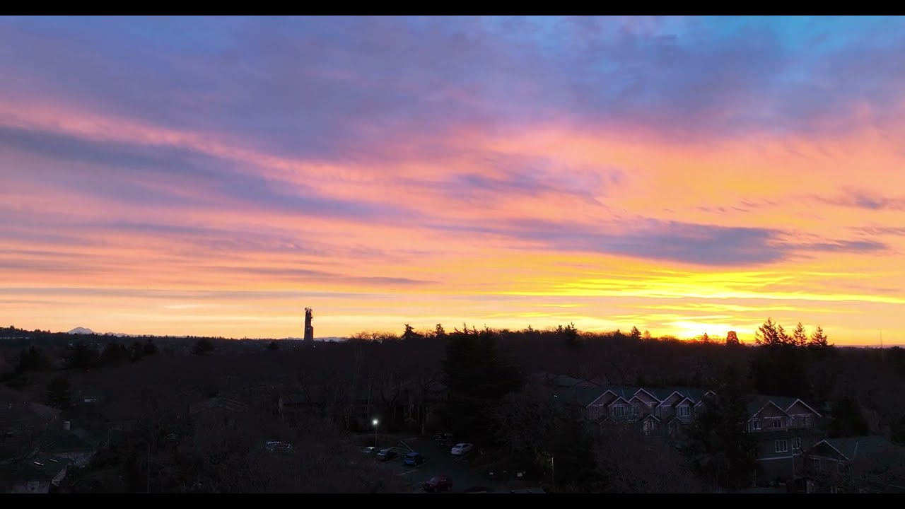 Spectacular sunrise over the city