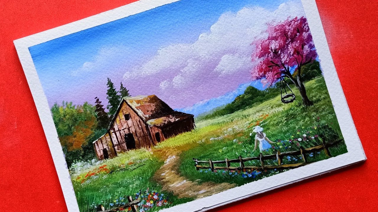 Acrylic painting #15 _little house on the prairie // nature scenery landscape painting ||