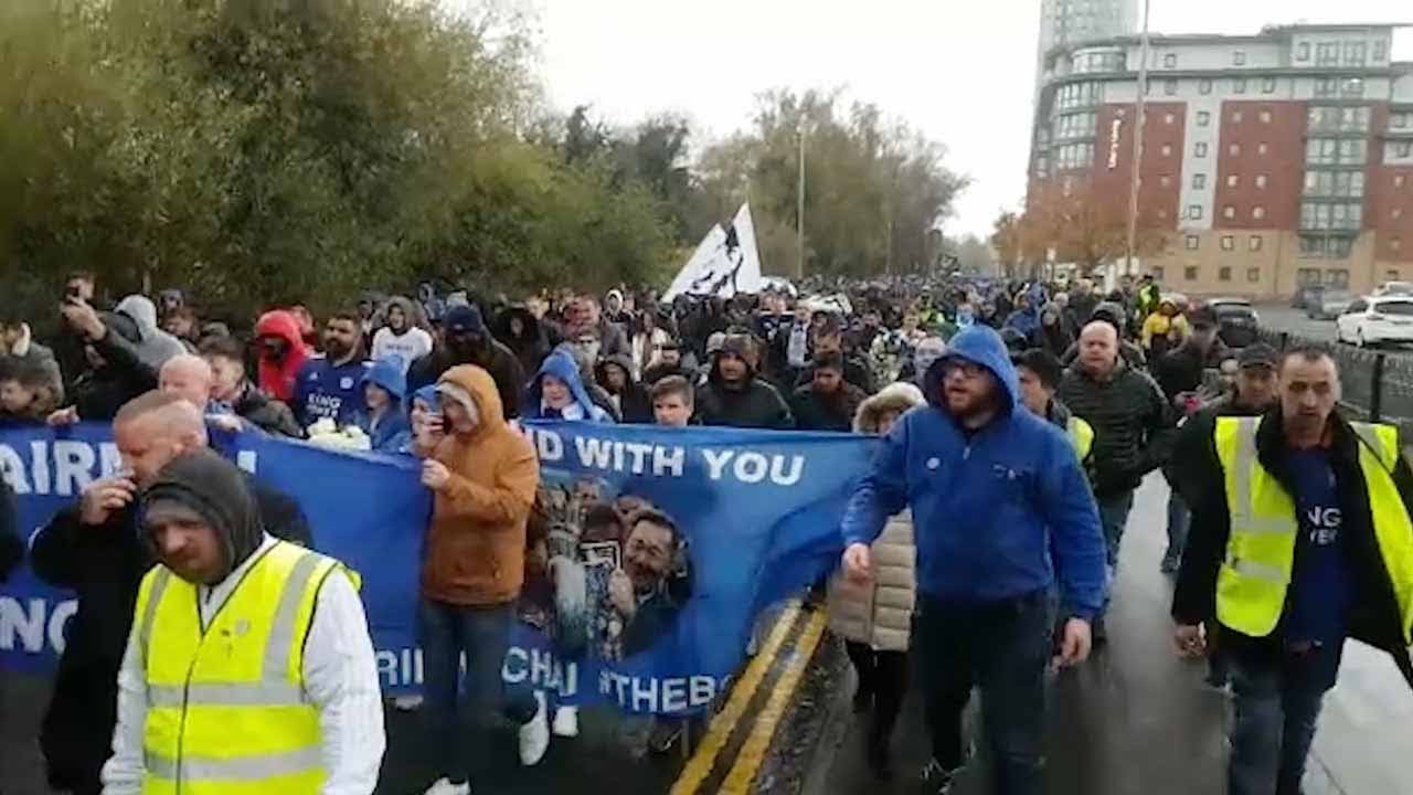 Leicester City Fans March To Stadium Before Match As Tribute