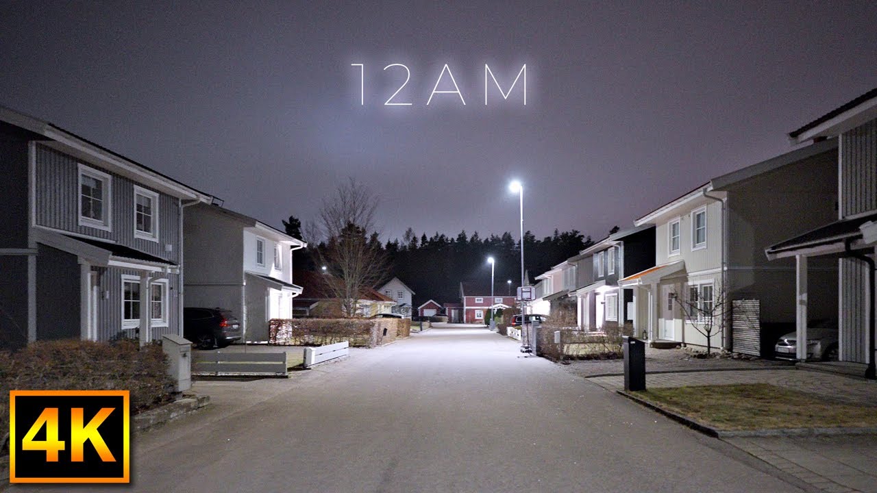 12AM 🌙 Relaxed night walk in suburban Sweden - 4K Slow TV
