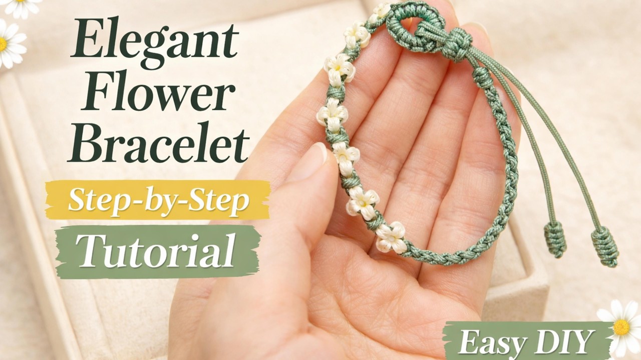 Elegant Flower Bracelet Tutorial 🌼 Easy Adjustable Knotting DIY | Handmade Cord Bracelet
