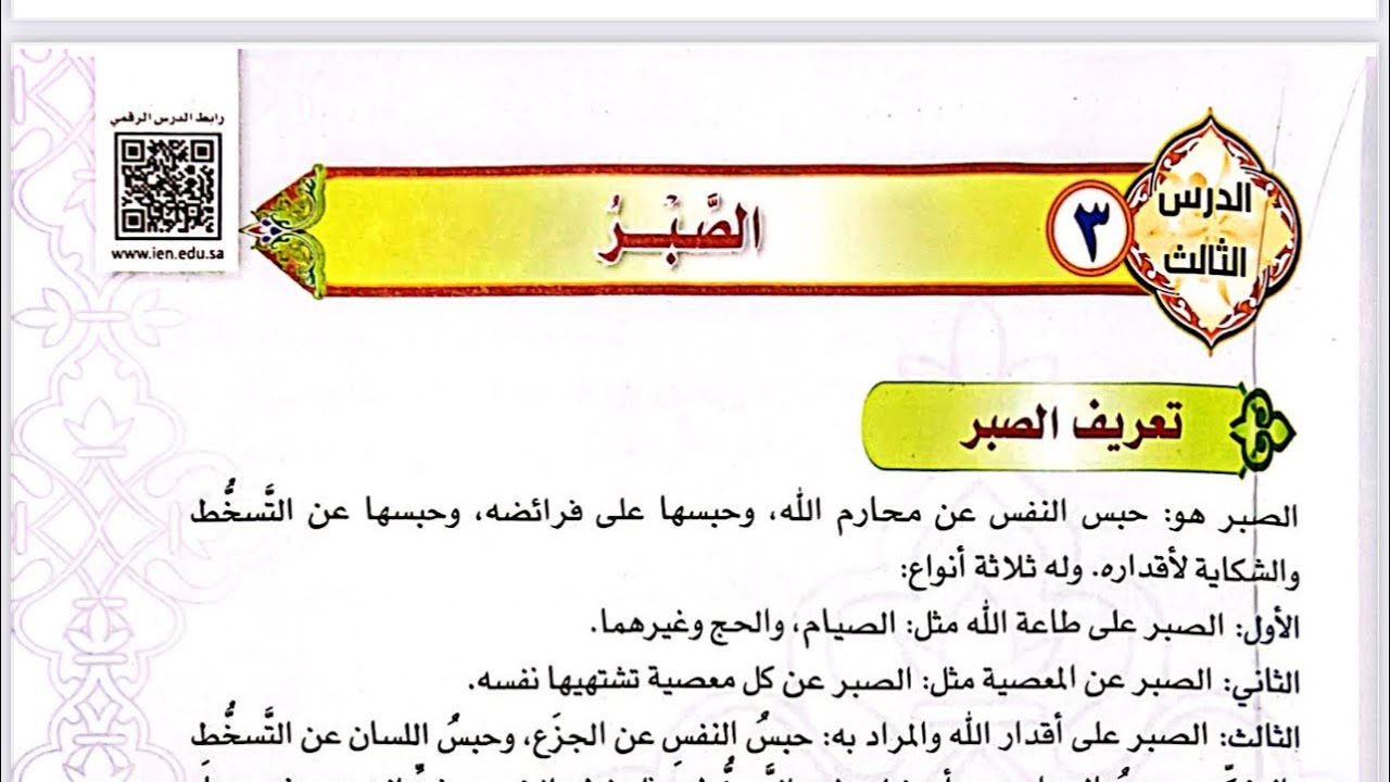 الصبر- الدرس الرابع - الوحدة الأولى - توحيد - ثالث متوسط 1447هـ 2025مـ