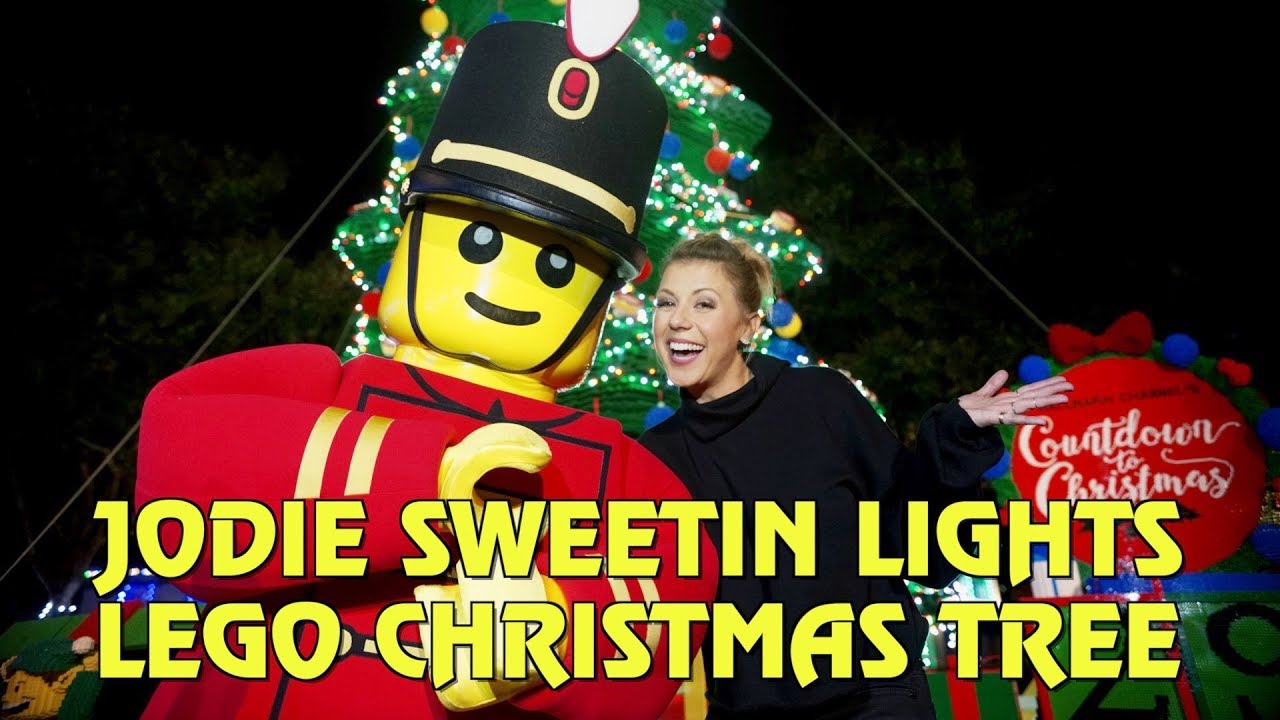 Jodie Sweetin lights the LEGO Christmas Tree at Legoland California Resort