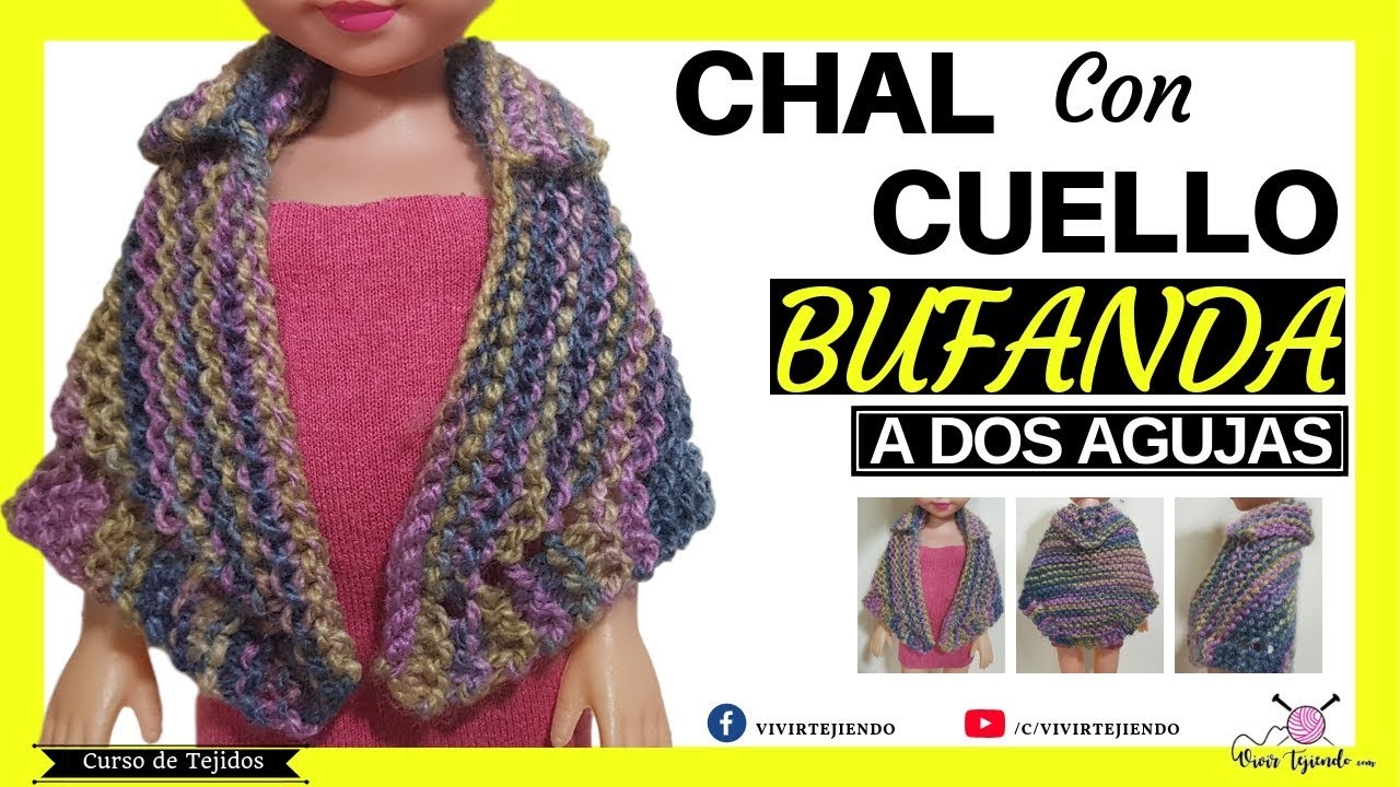 Cómo Tejer  Bufanda Chal con Cuello a Dos Agujas | Tejiendo Chaleco y Bufanda a Palillos