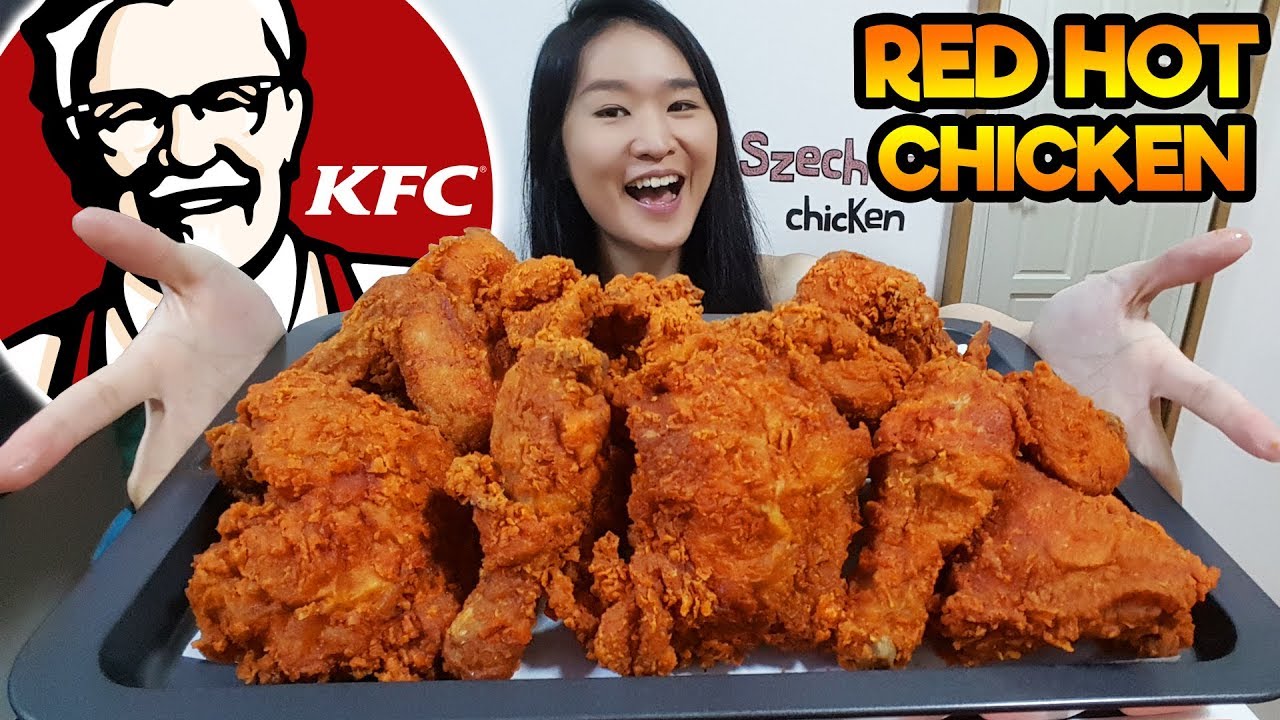 KFC SPICY SZECHUAN FRIED CHICKEN w/ Flaming Hot Sauce & Vanilla Custard Puffs | Eating Show Mukbang