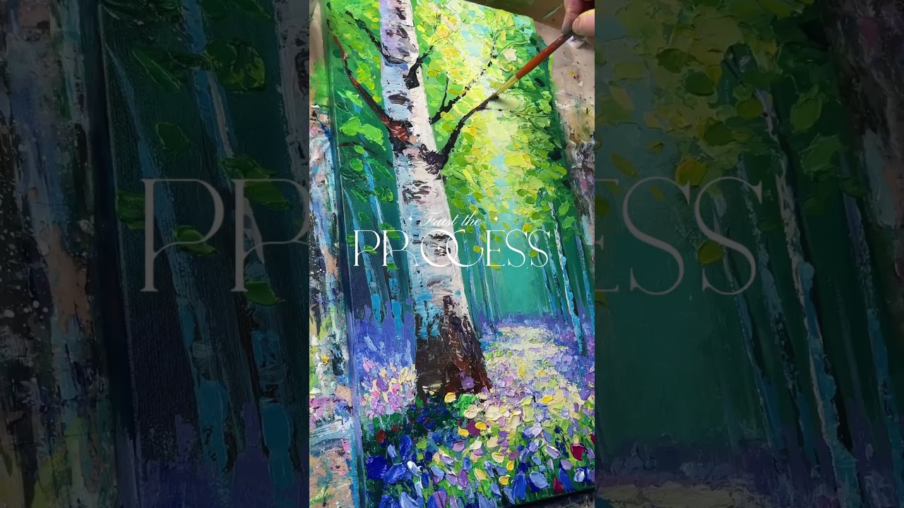 Palette Knife Birch Trees and Bluebells | Impasto Technique
