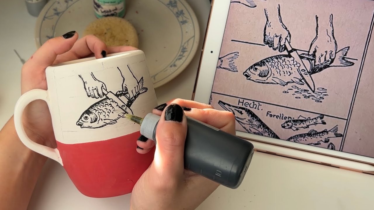 How I paint pottery w/ vintage food illustrations