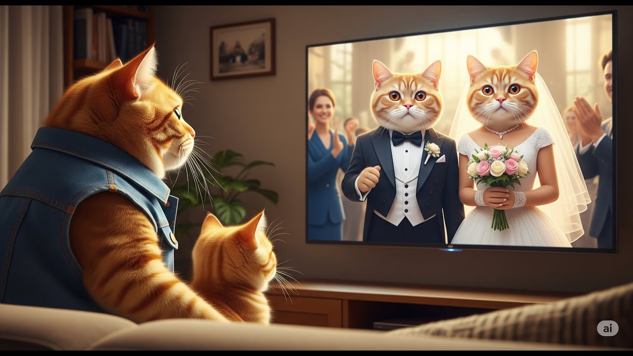 Papa Cat & Kitten Watch TV Drama: Ugly Cat’s Revenge! 🐱💍 (Cat Wedding Gone Wrong)