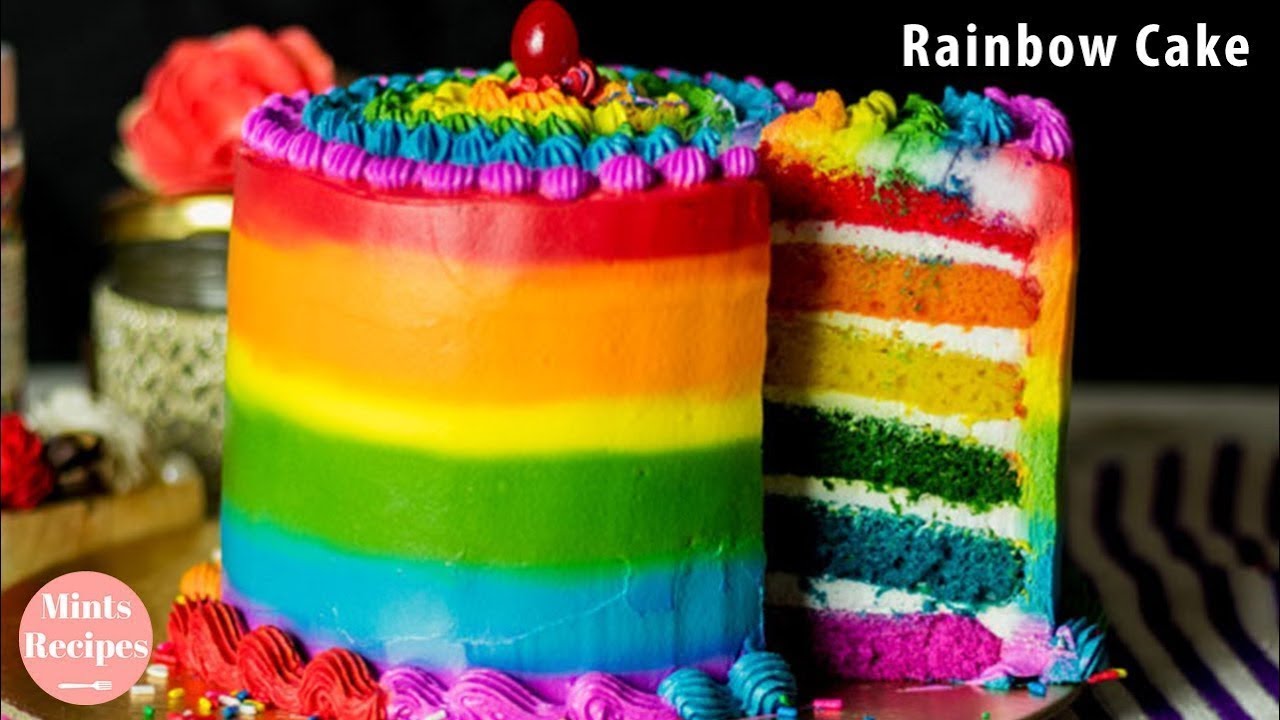 सतरंगी केक  वो भी बिना अंडे का  | How To Make Eggless Rainbow Cake | Mintsrecipes