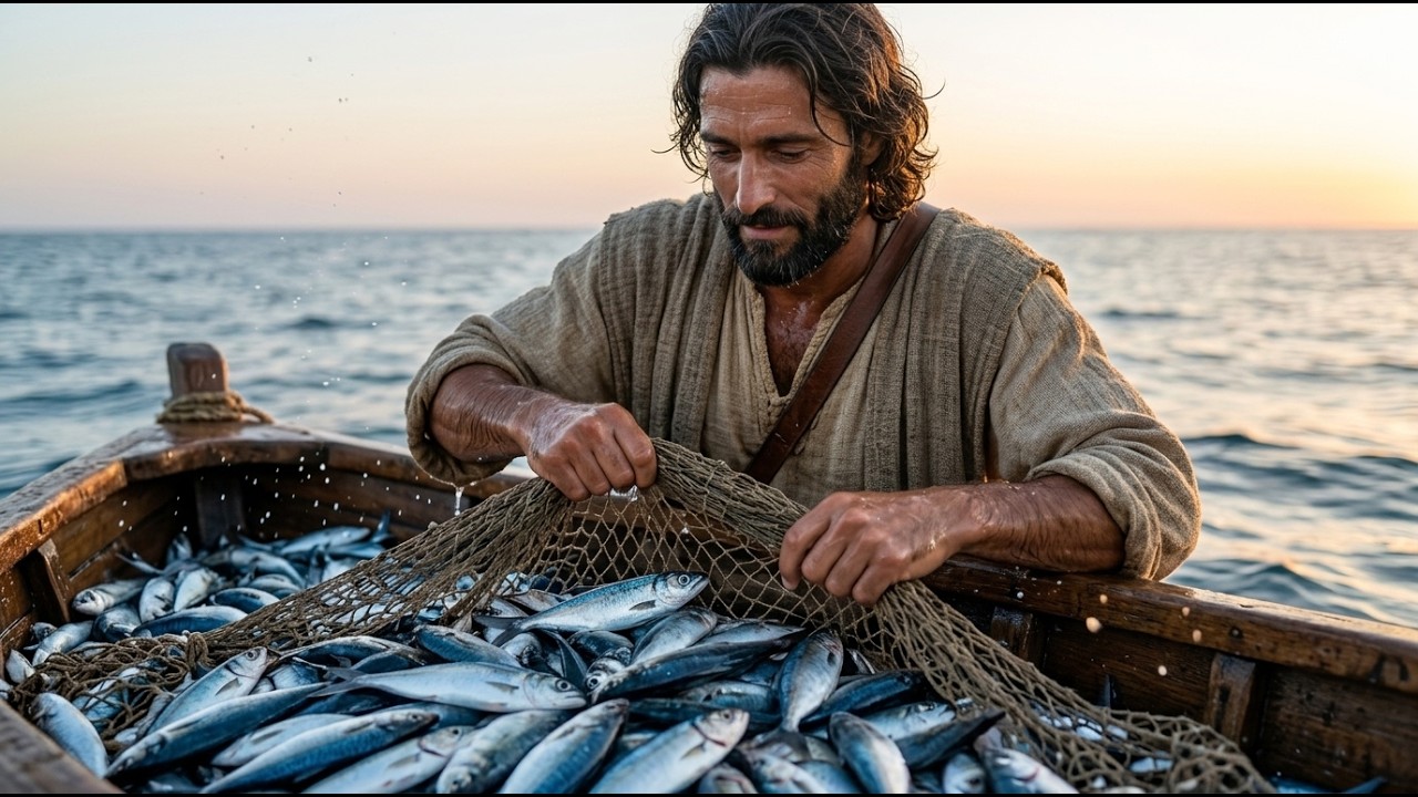 Jesus by the Sea: Fishing and Harvesting the Catch | AI Christian Tribute
