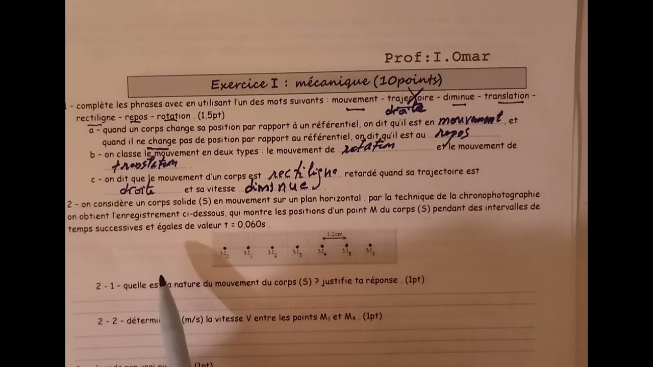 la correction d'examen regional physique chimie 3AC partie 1