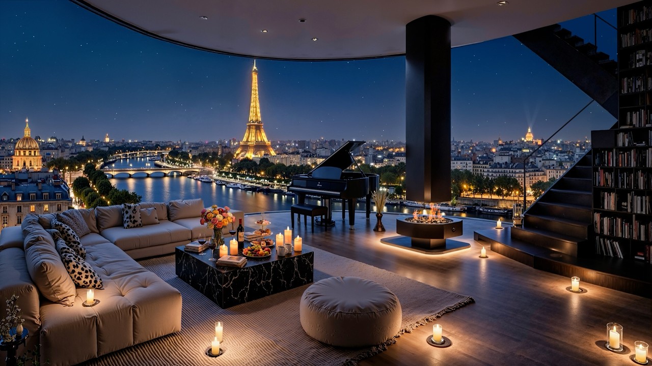 Peaceful Night in Paris ✨ Cozy Apartment Ambience with Elegant Jazz Music for Relaxation & Sleep