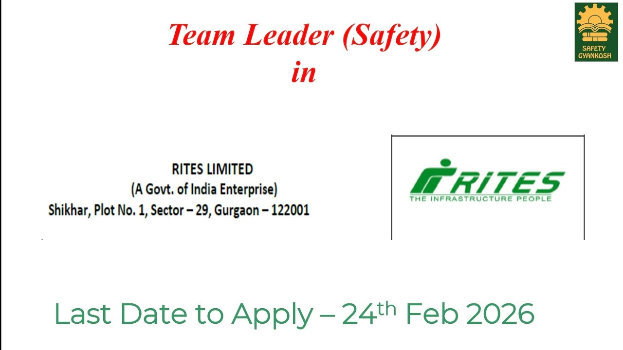 Team Leader (Safety) in RITES , Contractual Basis #PSU #RITES #SAFETY #EHS #KERELA #NEBOSH #OSHA 