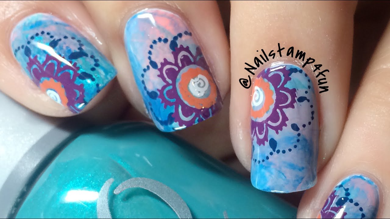 Colorful combo using Cici and Sisi stamping plate Nail Art