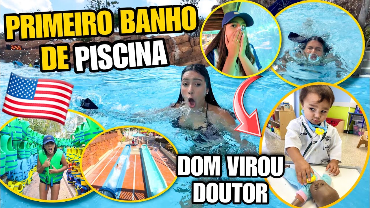 PRIMEIRO BANHO DE PISCINA EM OUTRO PAÍS!!! 🇺🇸😱 *MEU FILHO VIROU DOUTOR* 😂