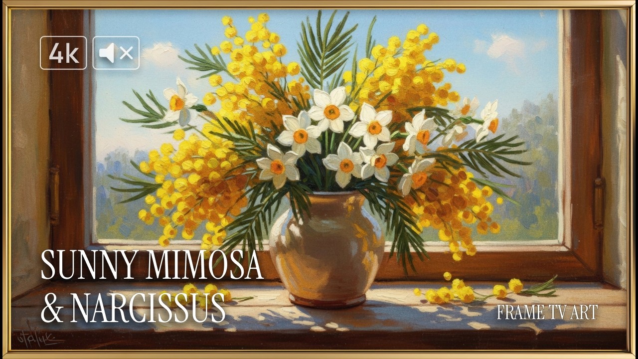Sunny Mimosa & Narcissus Art 4K | Cheerful Spring Floral Painting Frame TV Art | No Music