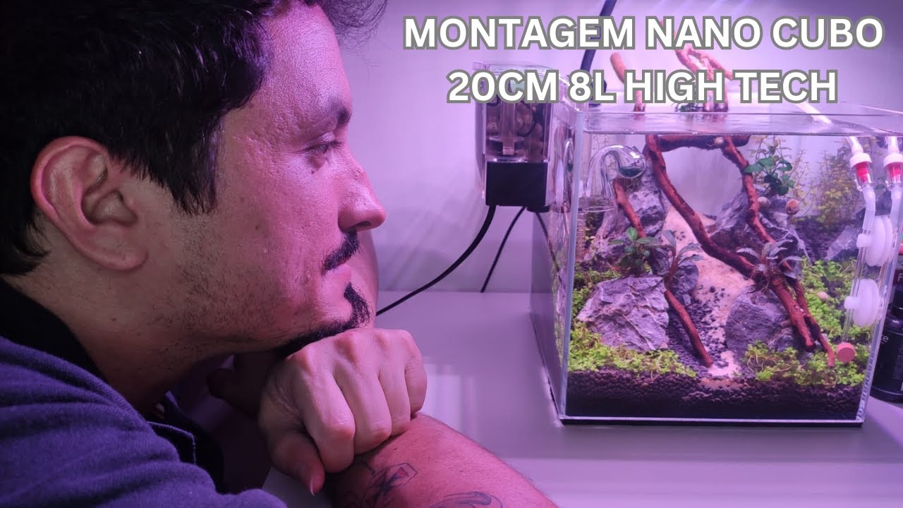 Montagem de aquário nano cubo 20x20x20 8L High Tech (High-Tech Nano Cube Aquarium Setup 20x20x20 8L)