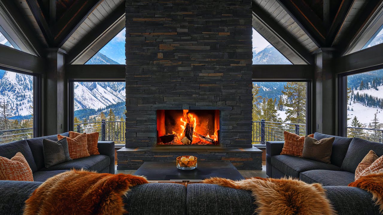 Secluded Mountain Ski Lodge — Idaho-Inspired | Blizzard Snowfall & Crackling Fireplace (4K) 10 Hours