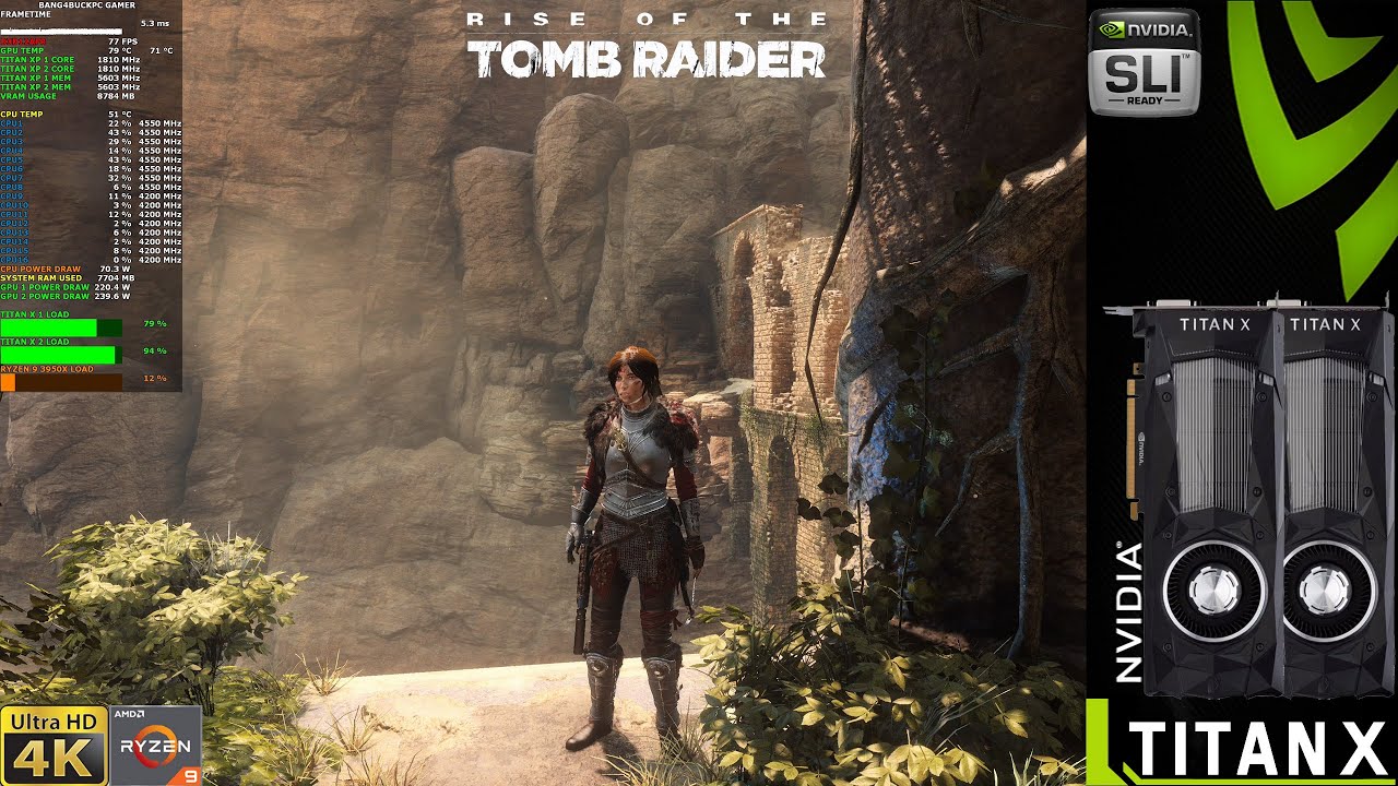 Rise Of The Tomb Raider 4K Very High Settings | TITAN XP SLI | Ryzen 3950X OC