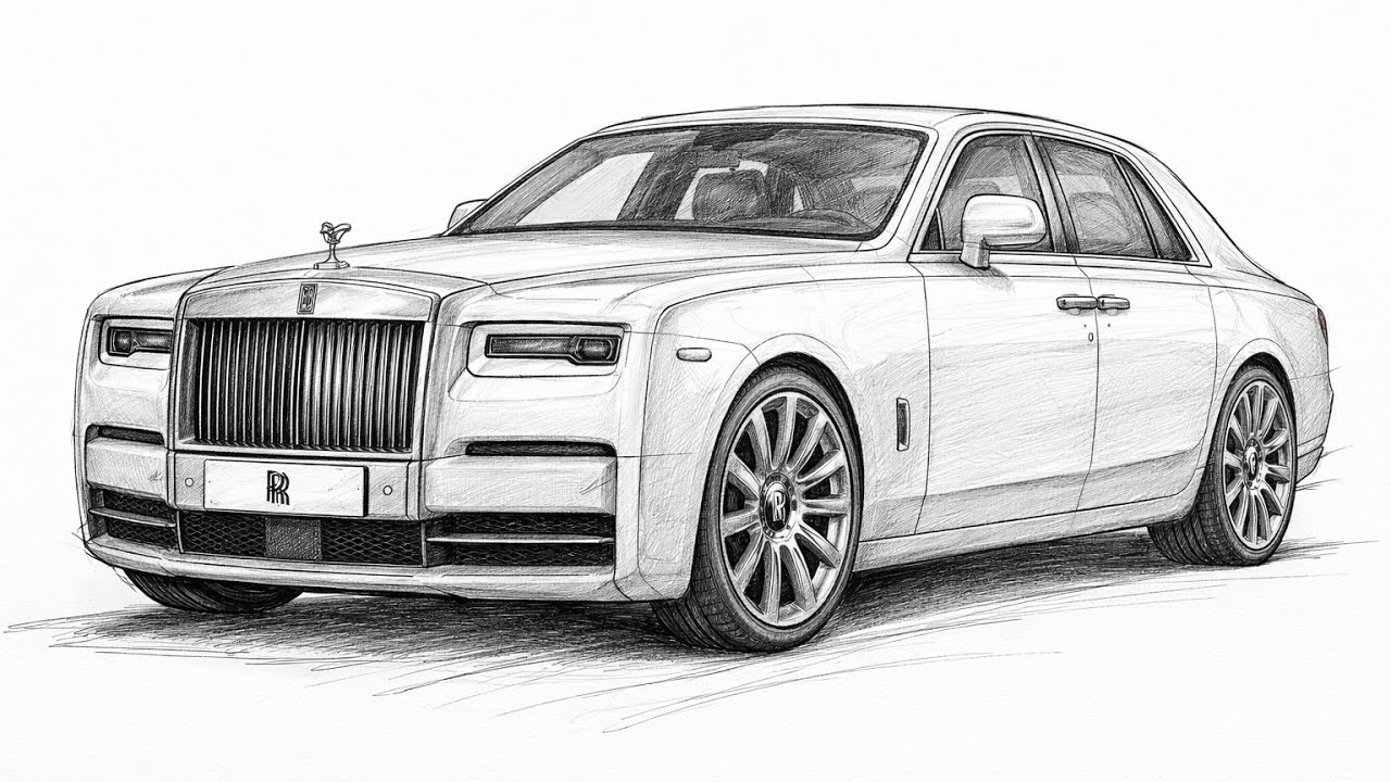 Drawing of ROLLS ROYCE II EASY SKETCH OF ROLLS ROYCE II #viral #video # car