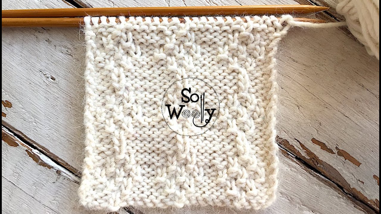 How to knit the Raised Diamonds stitch pattern (with knit + purl stitches only) - So Woolly