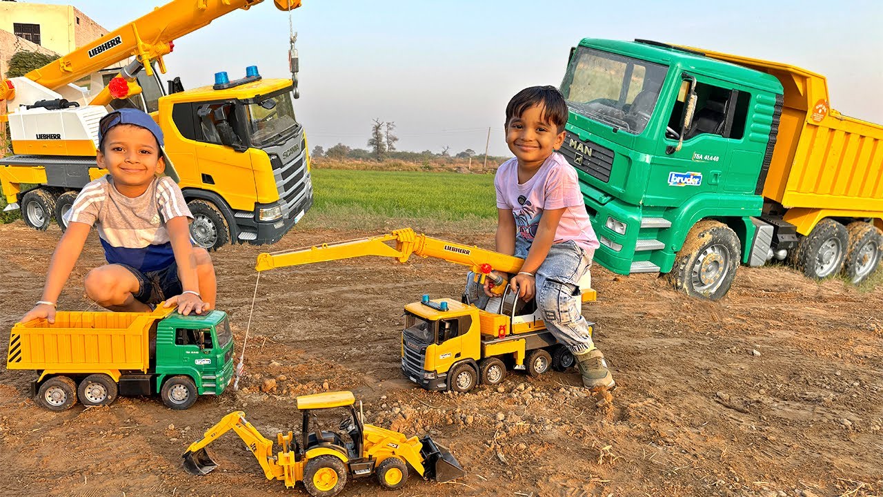 Bruder Crane Rescue Mission 🚧 | Lifting Excavator | Kids Playing with JCB and Dump Truck