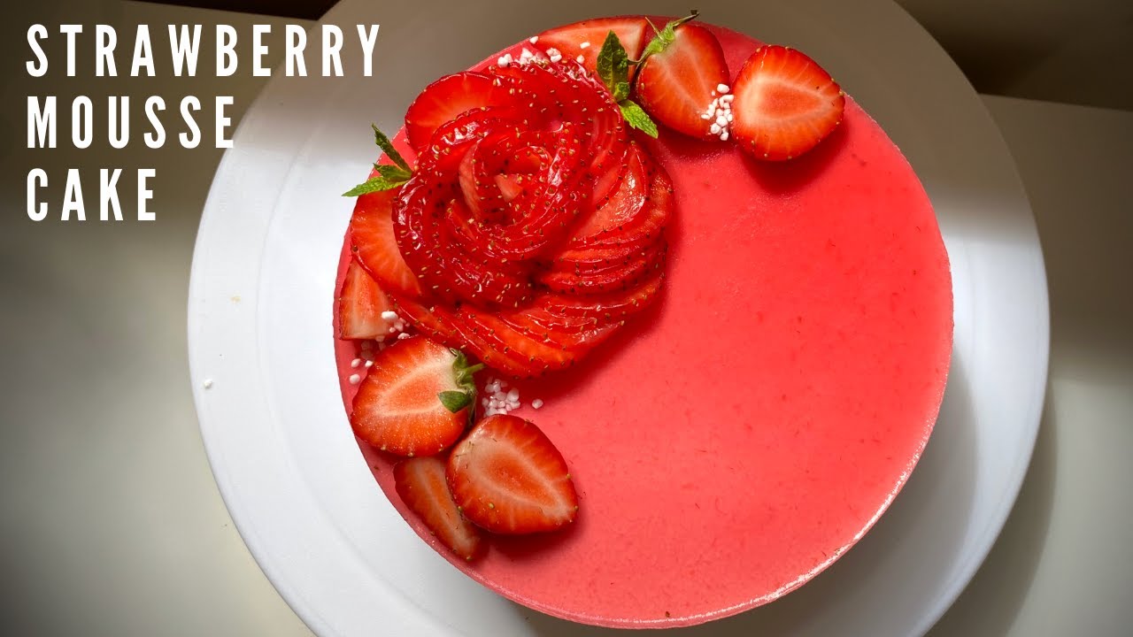 No oven Strawberry Mousse Cake - 草莓慕斯蛋糕, Bánh mousse dâu tây không dùng lò nướng | Barmit Kitchen