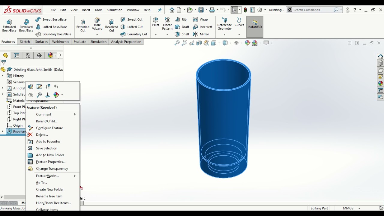 SA SolidWorks Module 1 Lesson 6 Drinking Glass