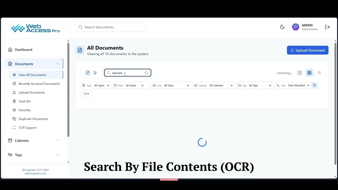 🔍 Search Documents by Filename or OCR Content | WAP DMS Smart Search