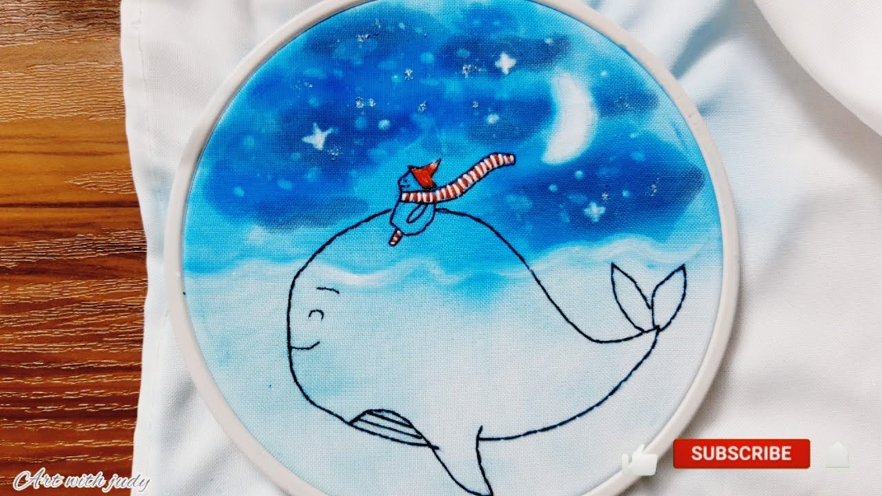 Combination of embroidery and painting،Embroideryeasy,گلدوزی آسان،ترکیب گلدوزی و نقاشی ،back stitch🐳