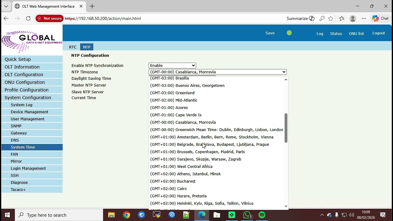 TUTORIAL SETTING JAM / WAKTU DI OLT GLOBAL / VSOL MENGGUNAKAN NTP