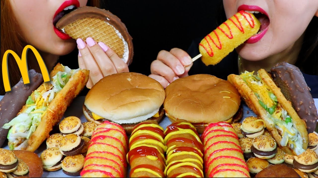 ASMR MCDONALD'S CHEESEBURGER, CORN DOG, CHOCO TACO ICE CREAM, CHOCOLATE BURGERS 먹방 | Kim&Liz ASMR
