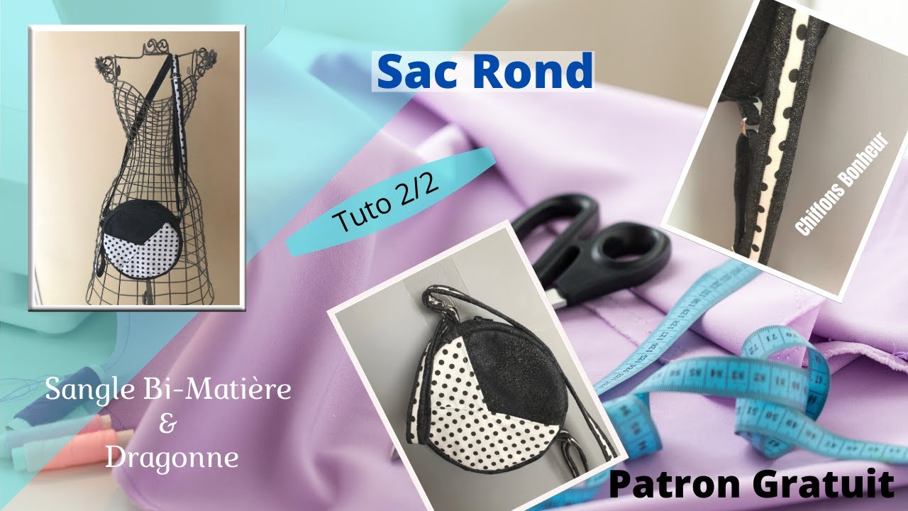 sac rond avec poche frontale sangle bi-matière et dragonne avec pose de zip facile et biais rapide
