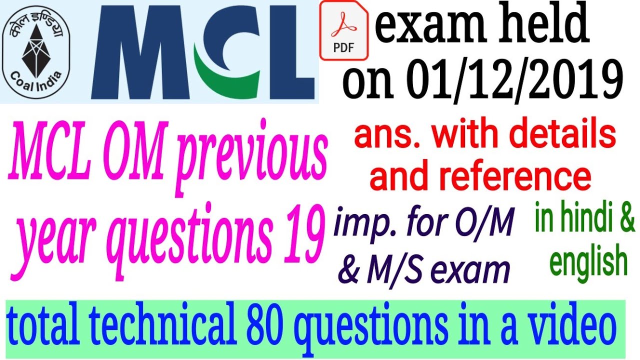 MCL OM previous year technical questions held in 01/12/2019 | MCL overman exam question paper