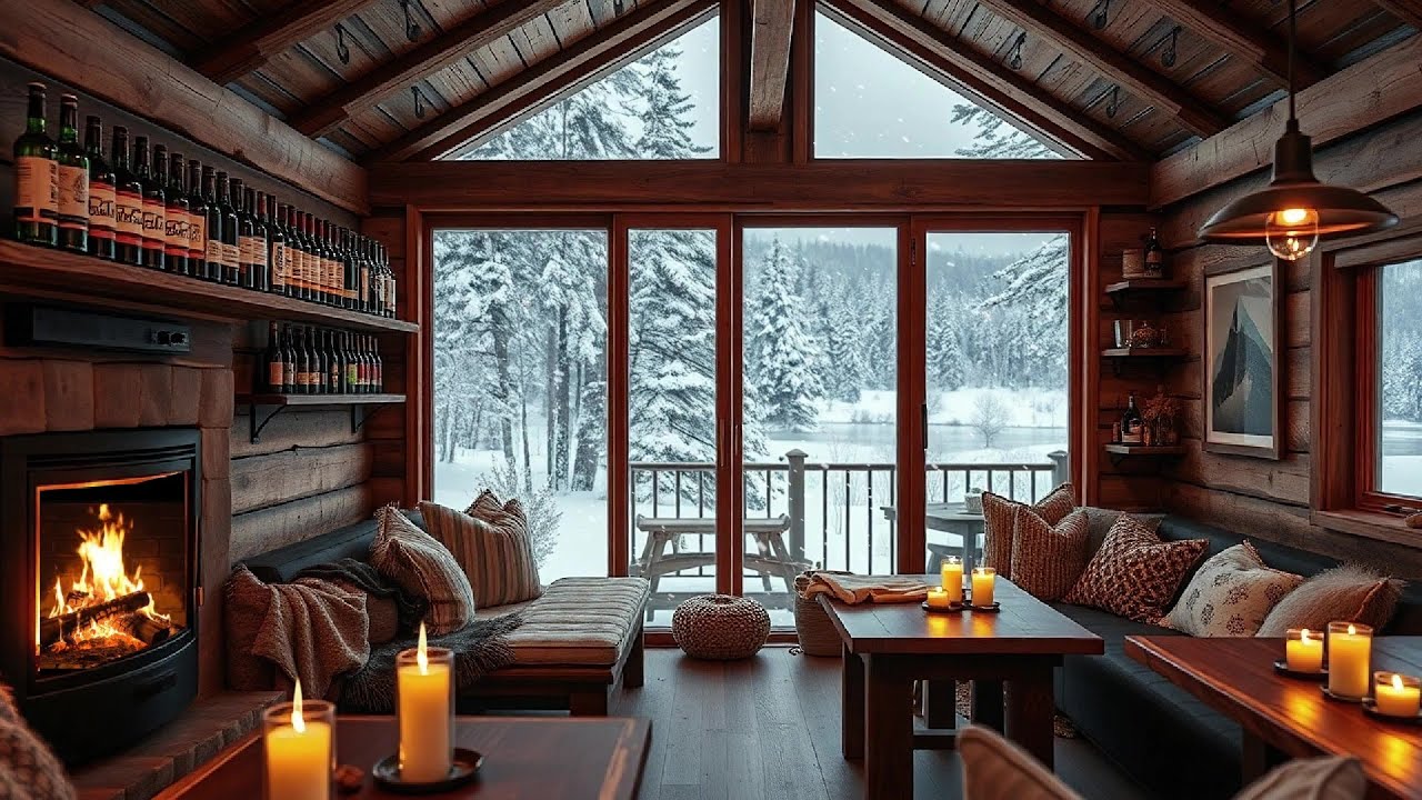 Cozy Winter Jazz Cafe ❄️ Relaxing Fireplace & Smooth Jazz for Snow Days