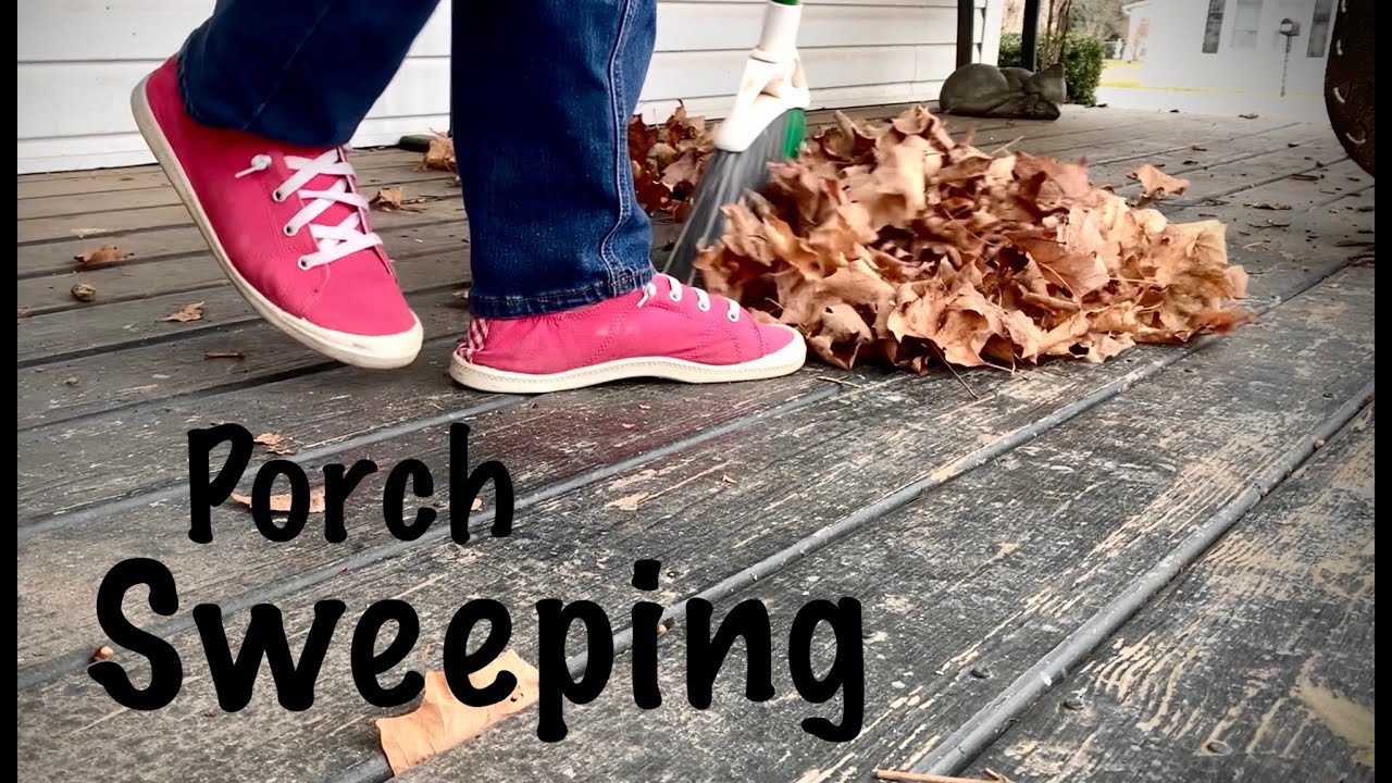 ASMR Sweeping my front porches (No talking only) Sweeping leaves & dirt on a cold winter day.