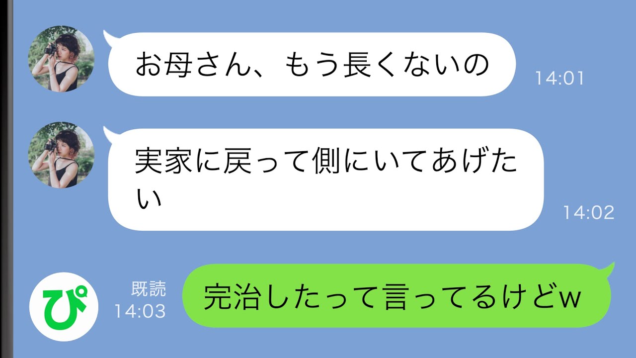 【LINE】妻「お母さんが病気で先が長くないから実家に戻りたい」俺「そうか（完治したって言ってるけどw）」→実は…【スカッと修羅場】
