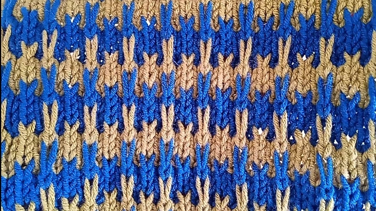 آموزش بافت  یک طرح ساده با دو رنگ با دومیل.بافتنی با مینا