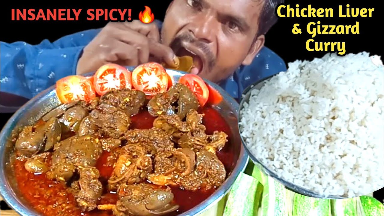 😱 INSANELY Spicy Chicken Liver & Gizzard Curry with Rice | ASMR Mukbang Eating Challenge